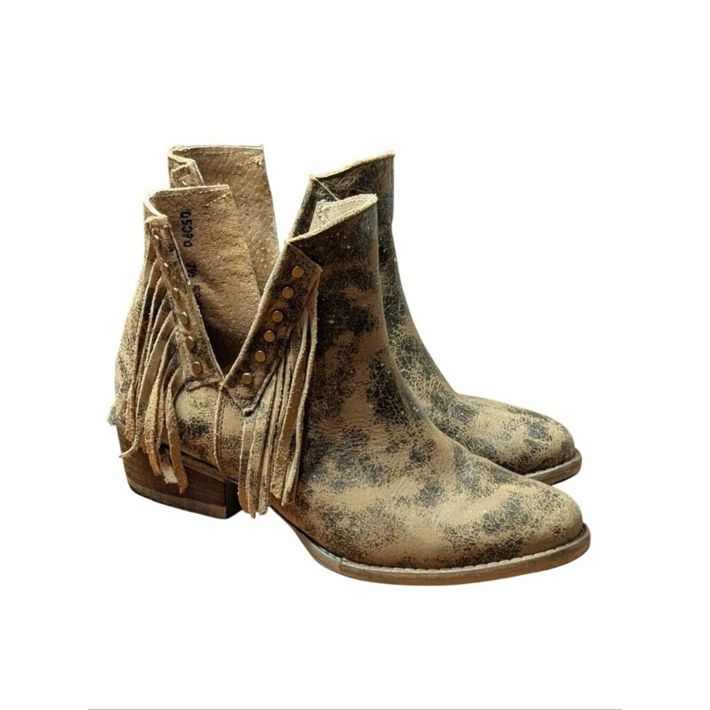 Corral Circle G Distressed Brown Fringe Ankle Boots Q5090 Western Cowgirl sz 7.5